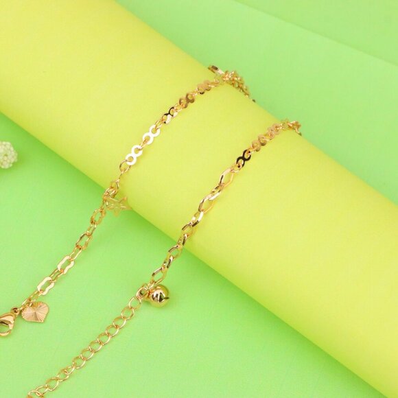 "Rose Gold Anklet with Fan, Star & Circle Charms, XPAL1174 - Picture 5 of 12